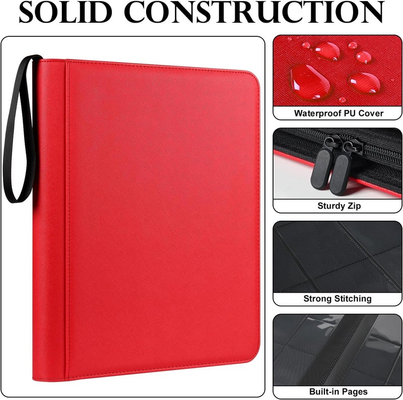 GEAoffice Premium Top Loader Binder 9 Pockets, Waterproof PU Leather Card Binder for Toploaders Holds 324 Cards, Side Loading Archival Safe Card Album Collection Binder for MTG, TCG, Sports Cards, Red - Image 3
